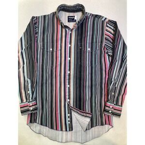 Vintage‎ Wrangler Brush Popper Shirt Striped Mens Size M Western Long Sleeve